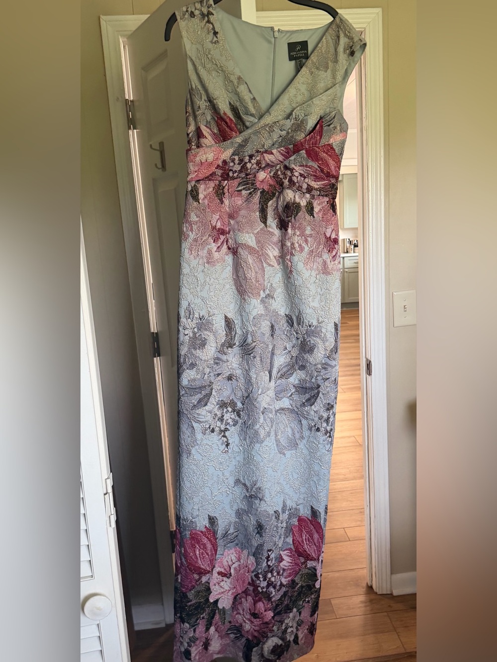 Adrianna Papell Pale Blue Brocade Cocktail Dress
